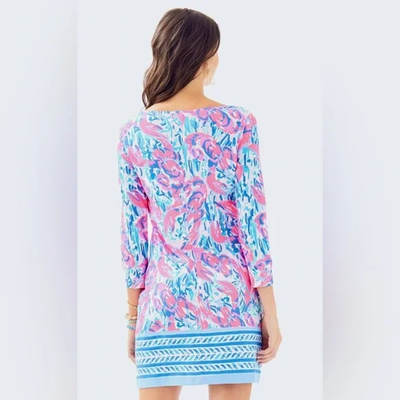 Lilly Pulitzer Blue Pink Lobster Cracked Up Cosmic Coral Marlowe Dress Large - Picture 4 of 16